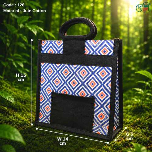 Multipurpose Jute Cotton Lunch & Shopper Bag | Zipper & Front Pocket
